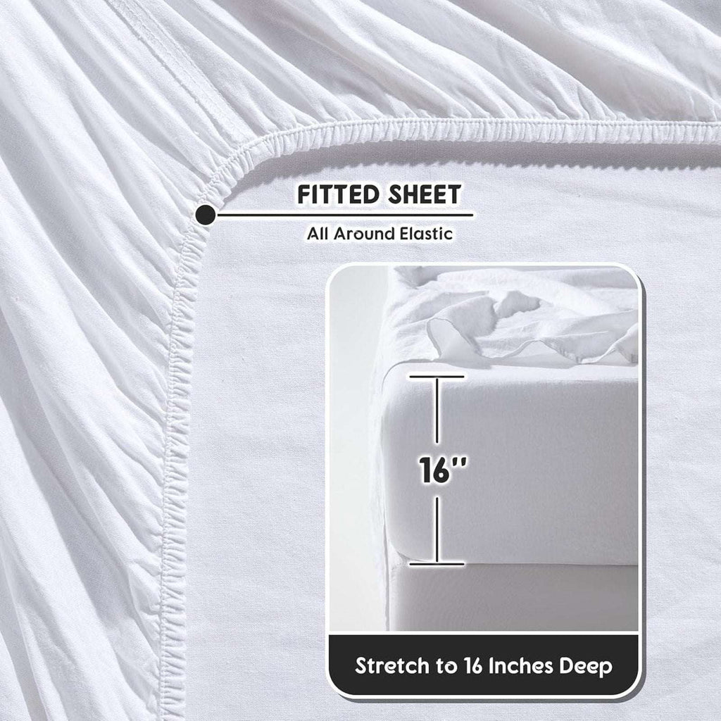 100% French Pure Linen Sheet Set Deep Pockets Queen Size Breathable & Cooling