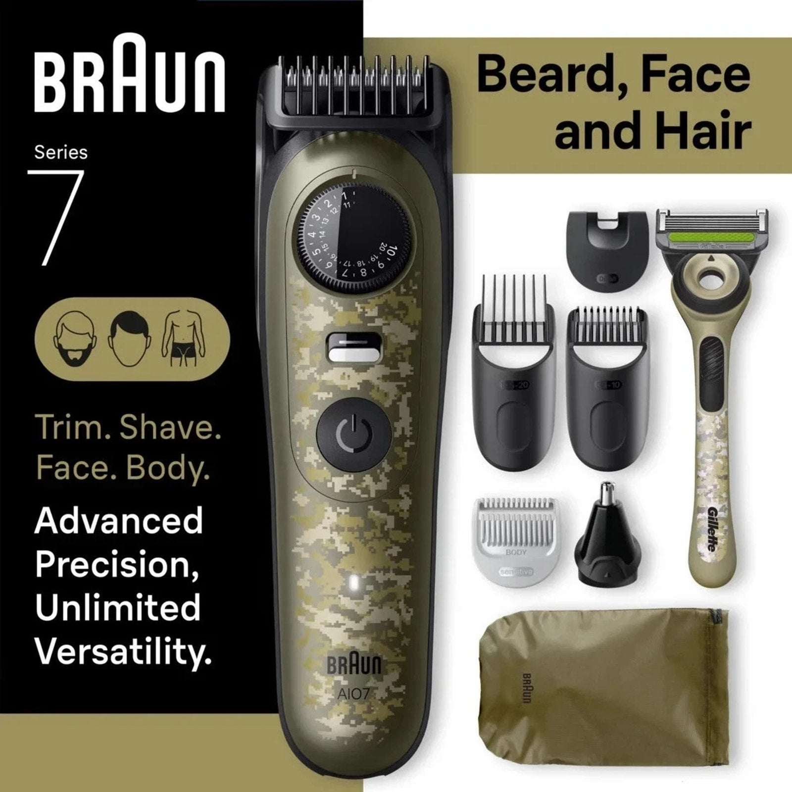 Braun AIO7550 All-in One Series 7 Waterproof Trimmer Kit Camo Edition - NEW OB