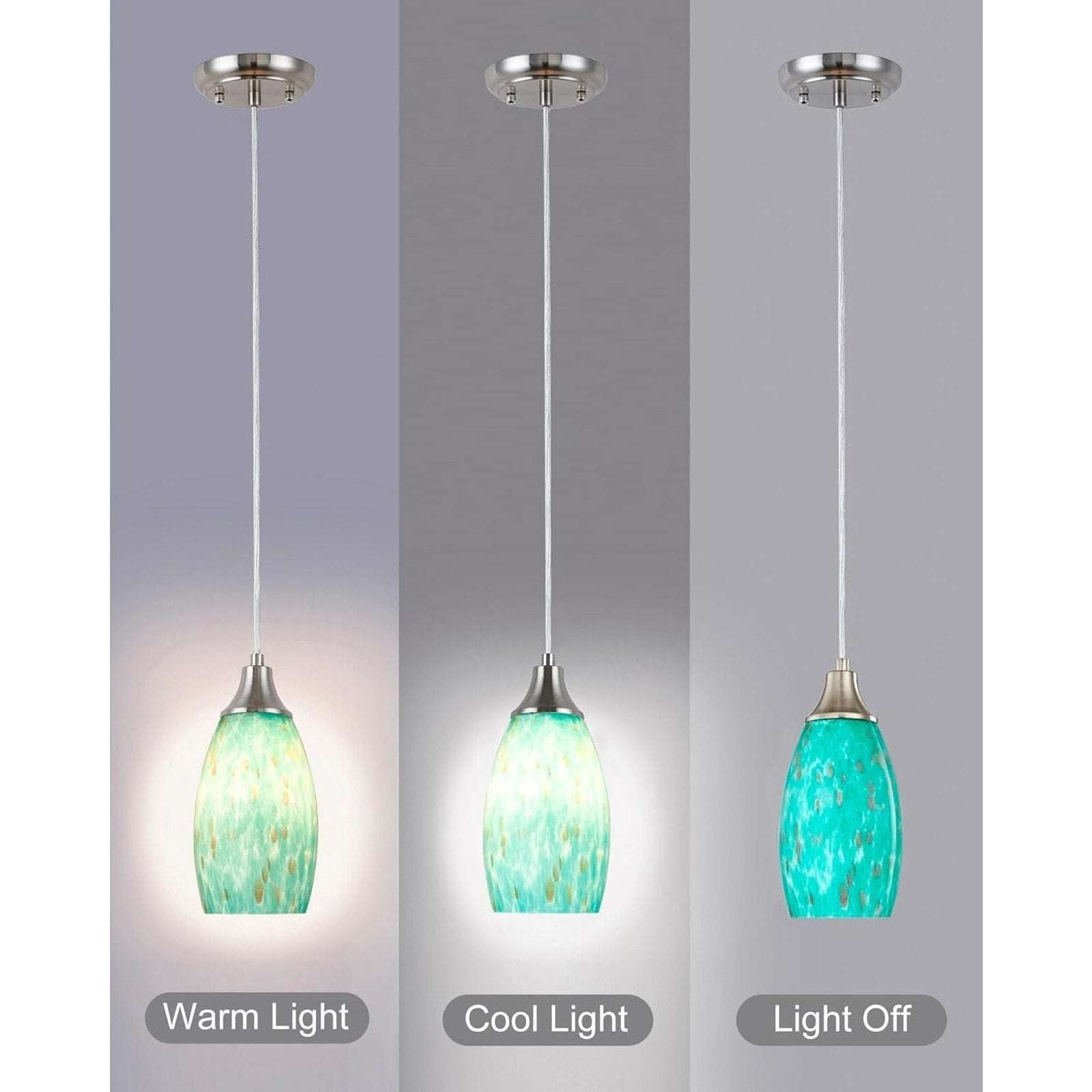 Karyfine Mini Art Blown Glass Pendant Light Fixture Blue w/ Gold - Adjustable