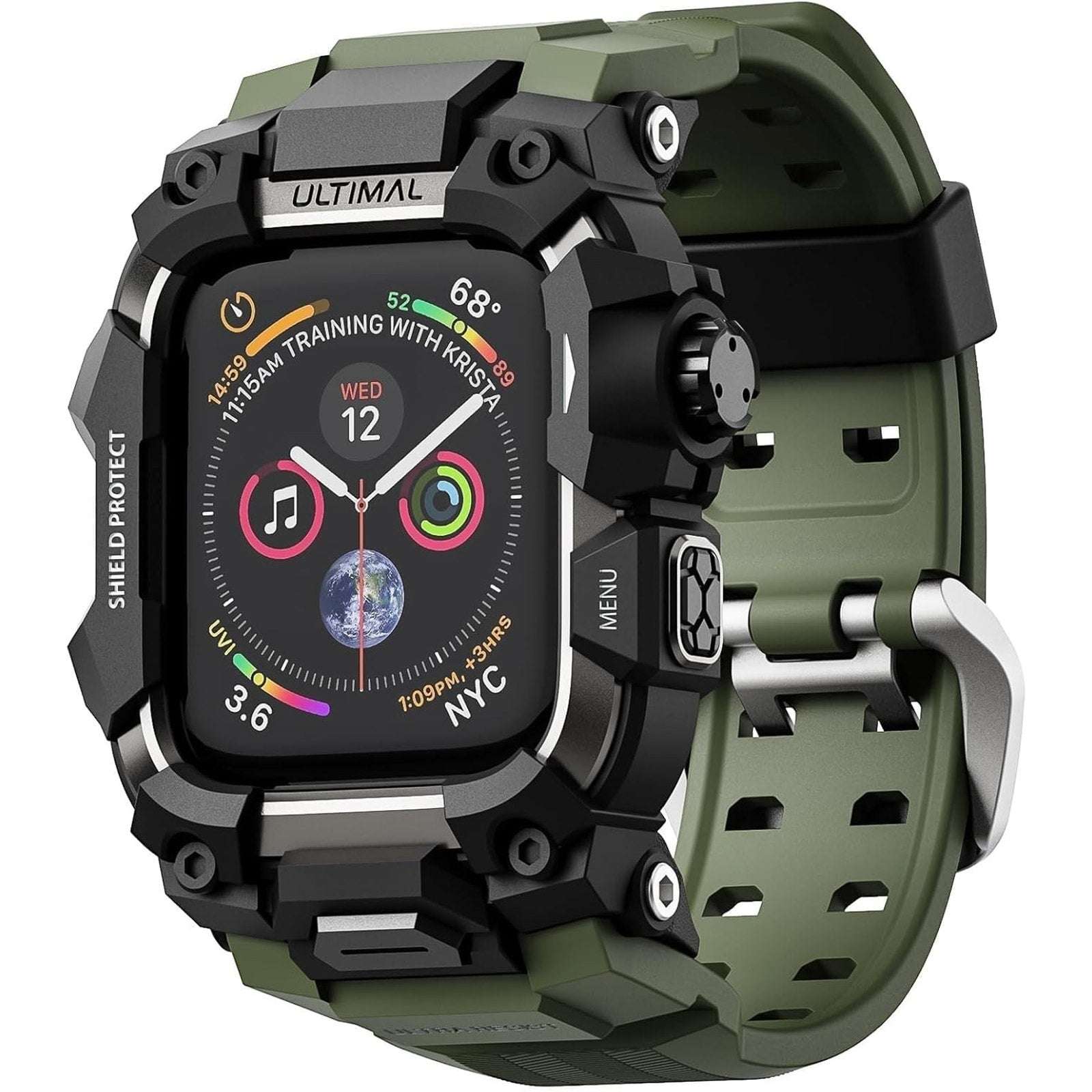 ULTIMAL Rugged Shockproof Case +Band for Apple Watch 45mm Series 9/8/7 ArmyGreen