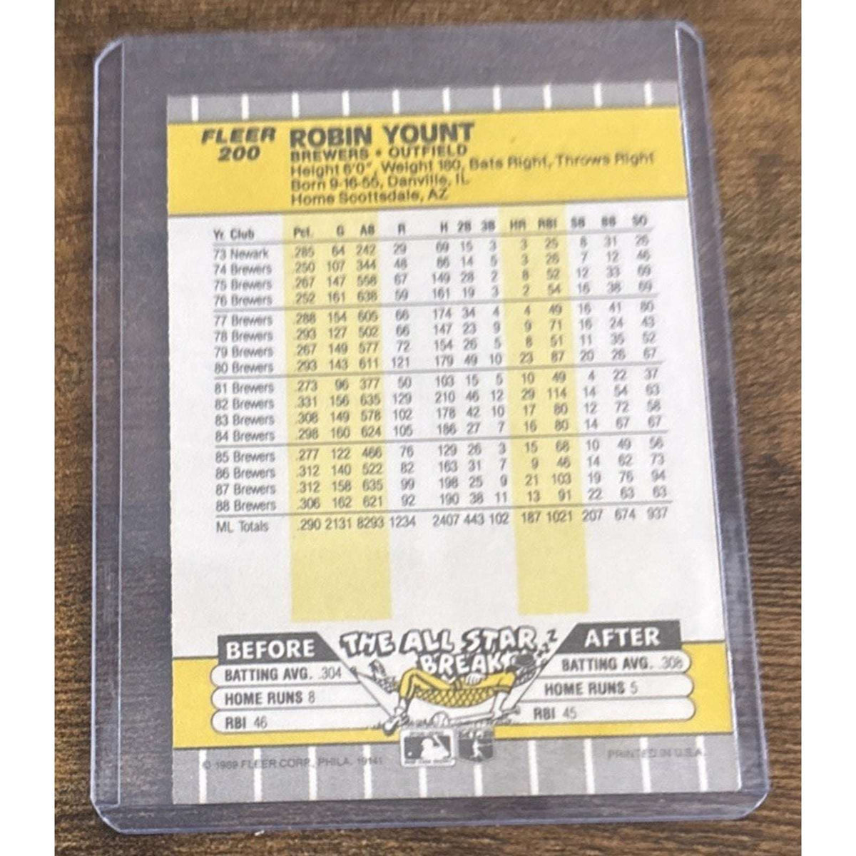 1989 FLEER #200 ROBIN YOUNT - BREWERS - From Pack to Sleeve - MLB Baseball