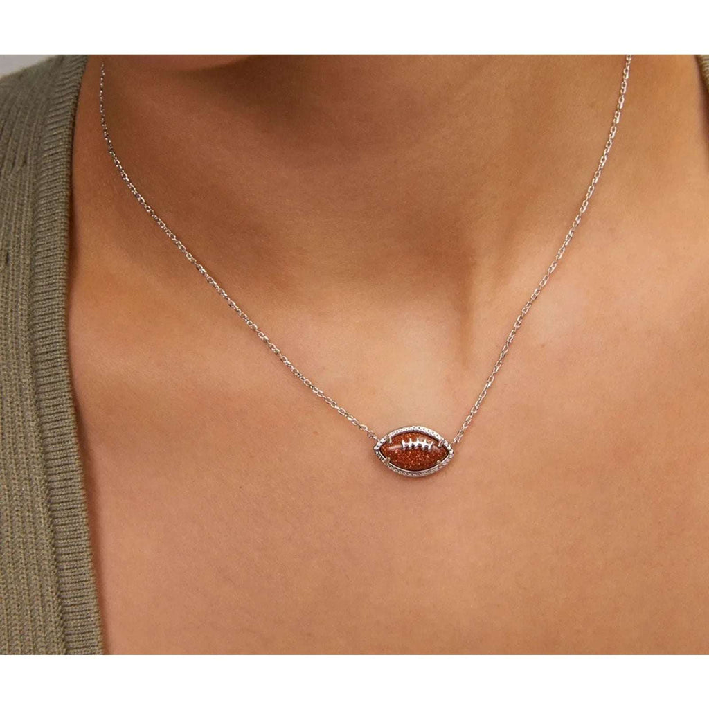 KENDRA SCOTT Elise Football Pendant Short Silver Necklace NEW in Box w/ Dust Bag