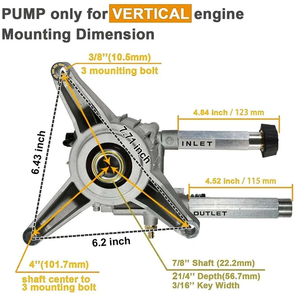 YAMATIC 7/8" Shaft Vertical Pressure Washer Pump 2200-2500 PSI 2.2 GPM