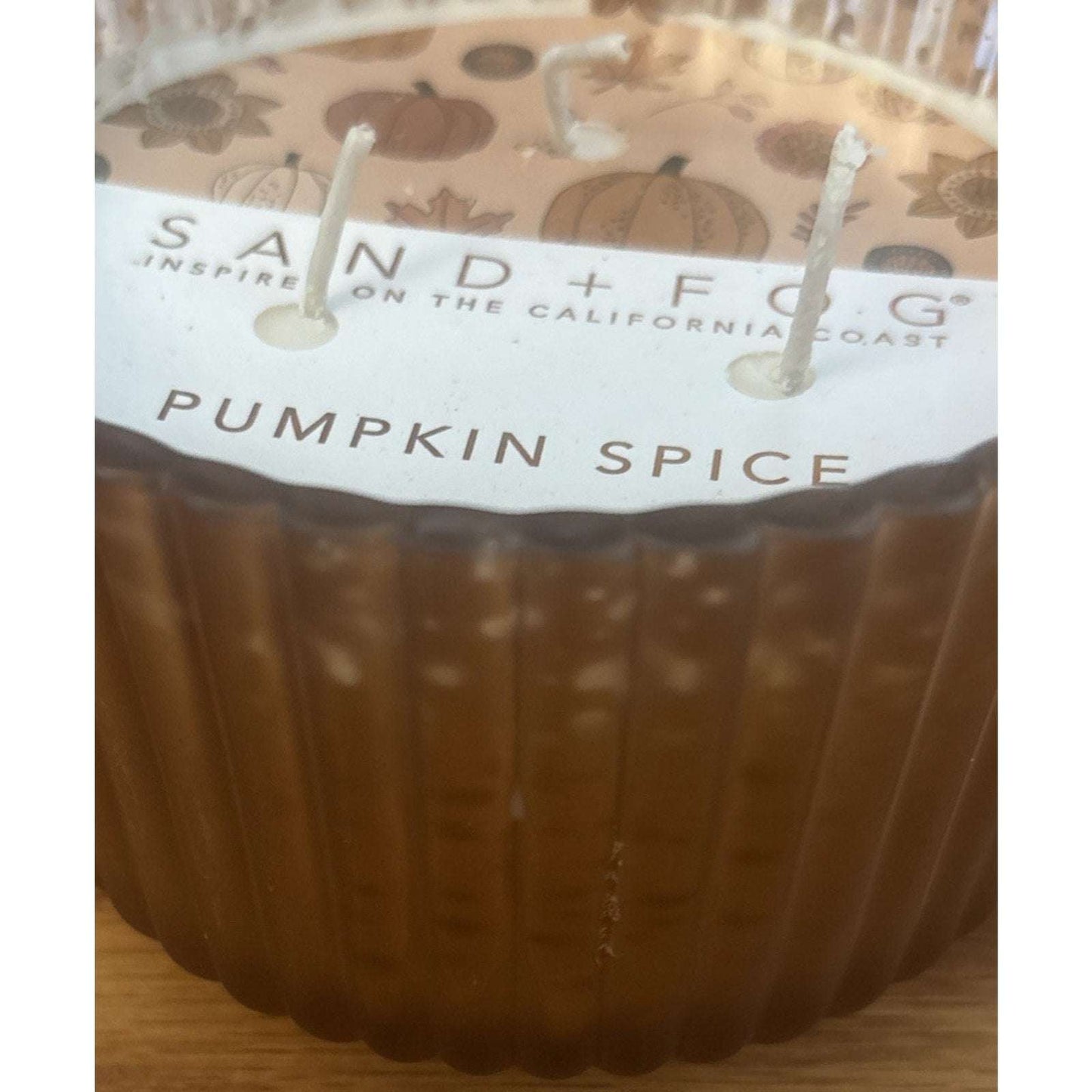 Sand + Fog Pumpkin Spice 16oz Essential Oils 3 Wick Candle in Amber Deco Holder