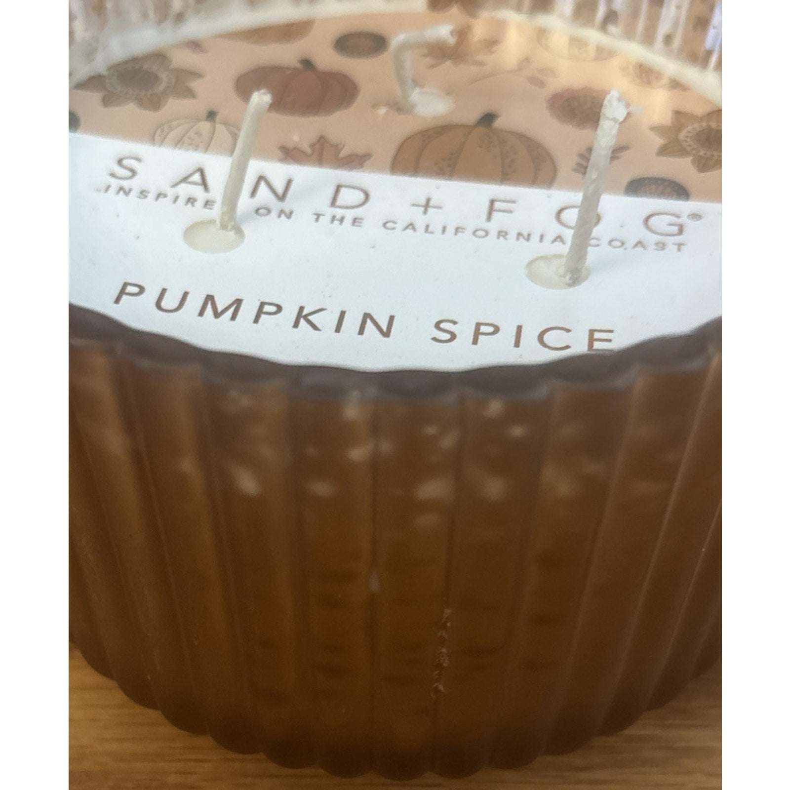 Sand + Fog Pumpkin Spice 16oz Essential Oils 3 Wick Candle in Amber Deco Holder
