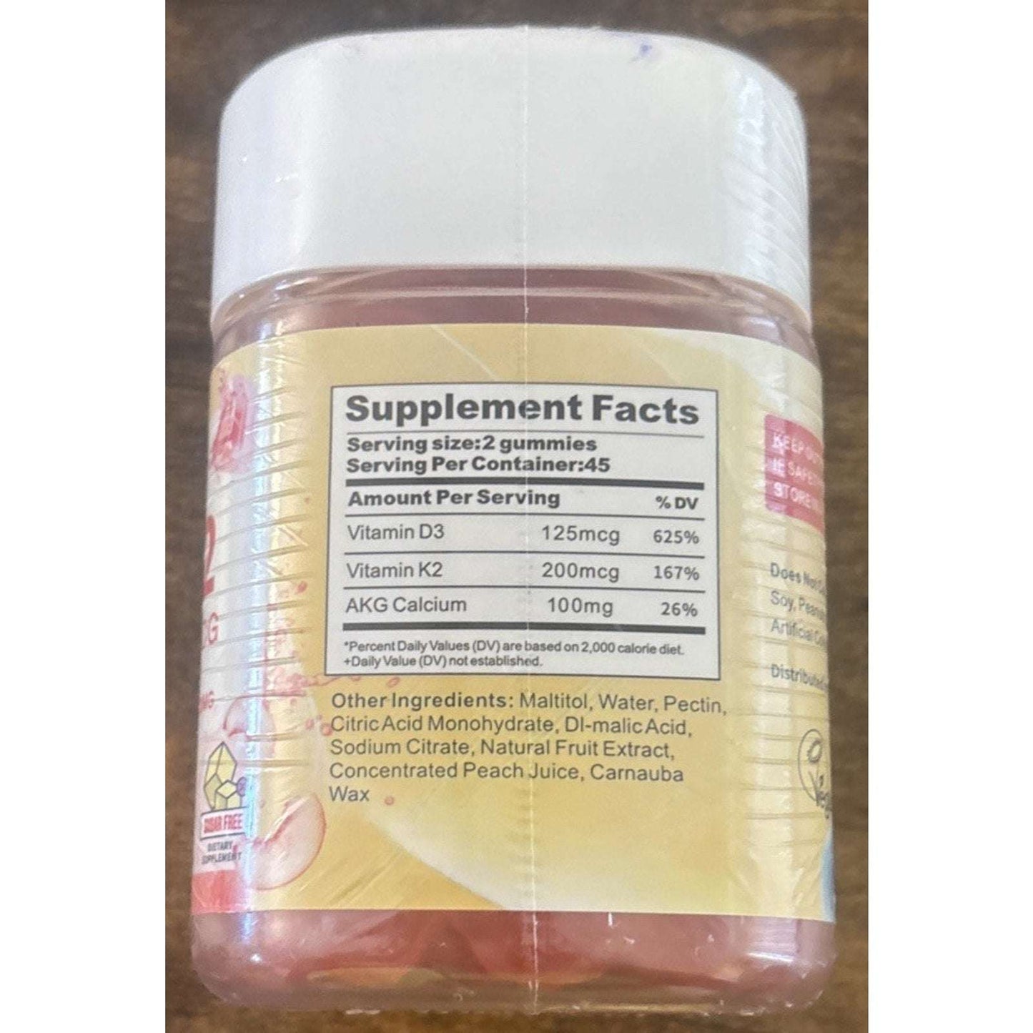 Eleli D3 K2 5000IU + 200MCG w/ Liposomal AKG Calcium 100MG Sugar Free 90 Gummies