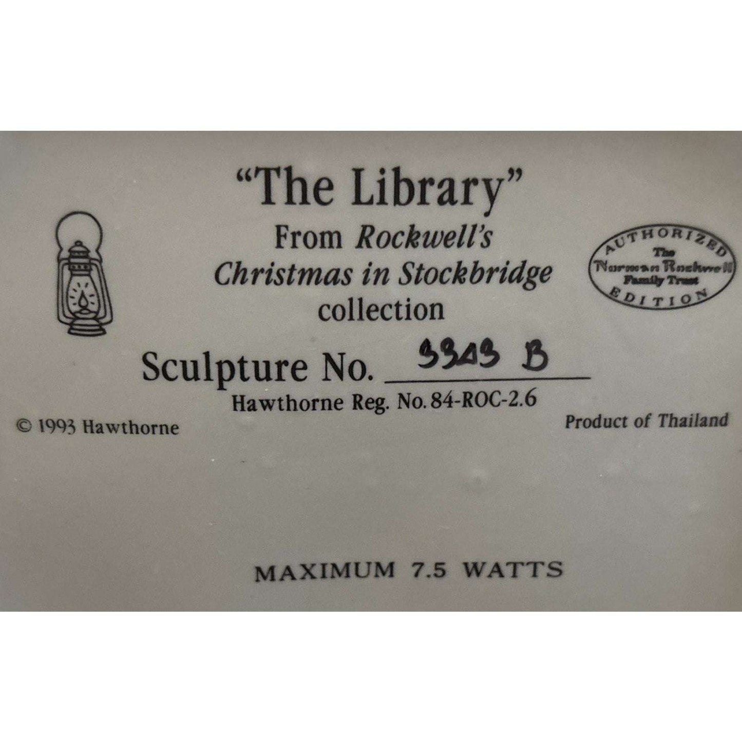 Hawthorne Rockwell's Christmas in Stockbridge "The Library" 3303 B w/ Light Kit