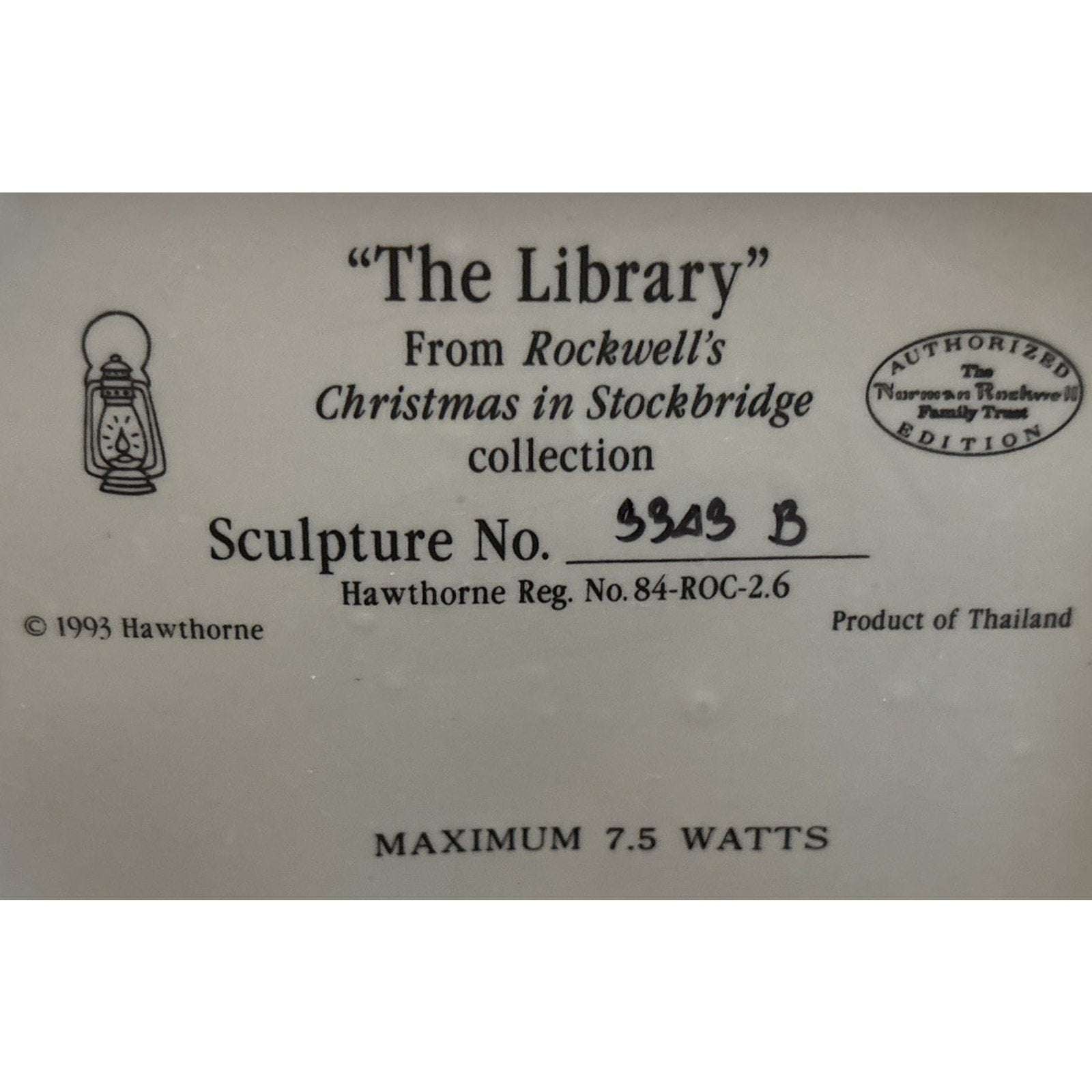 Hawthorne Rockwell's Christmas in Stockbridge "The Library" 3303 B w/ Light Kit