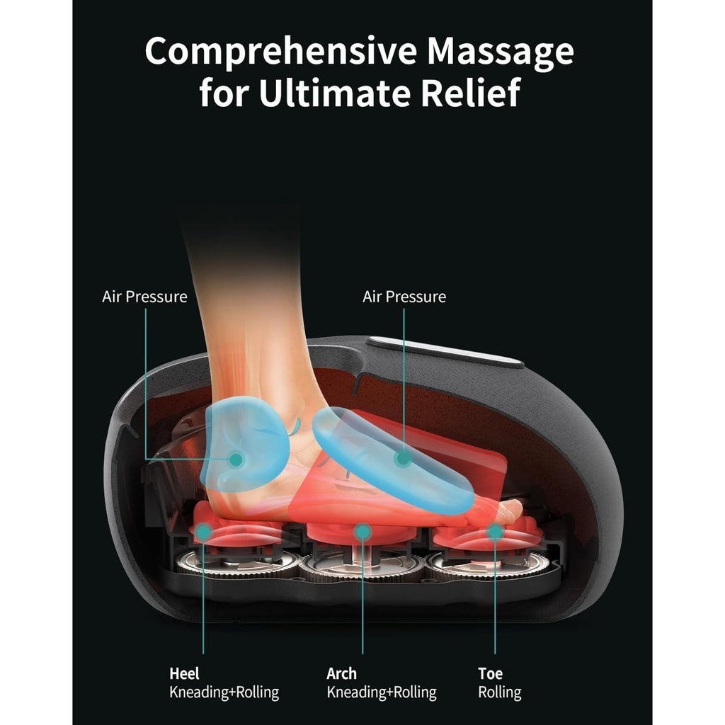 Shiatsu Foot Massager w/ Heat, Deep Kneading & Air Compression - 3 Modes, Memory