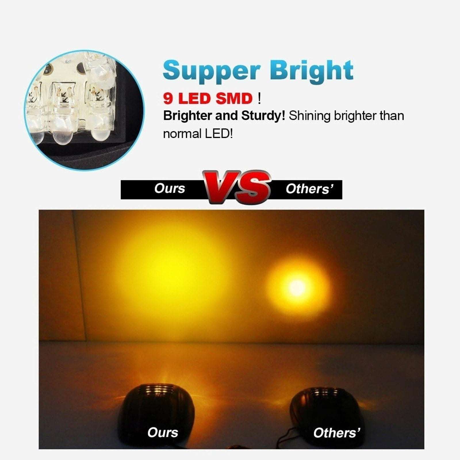 Partsam LED Cab Marker Roof Running 9LED Amber Top Lights Clear Lens Dodge Ram