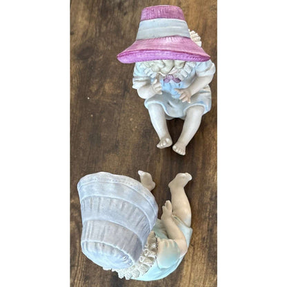 Vintage Arnart BISQUE PORCELAIN PIANO BABIES FIGURINES BOY & GIRL HAND PAINTED