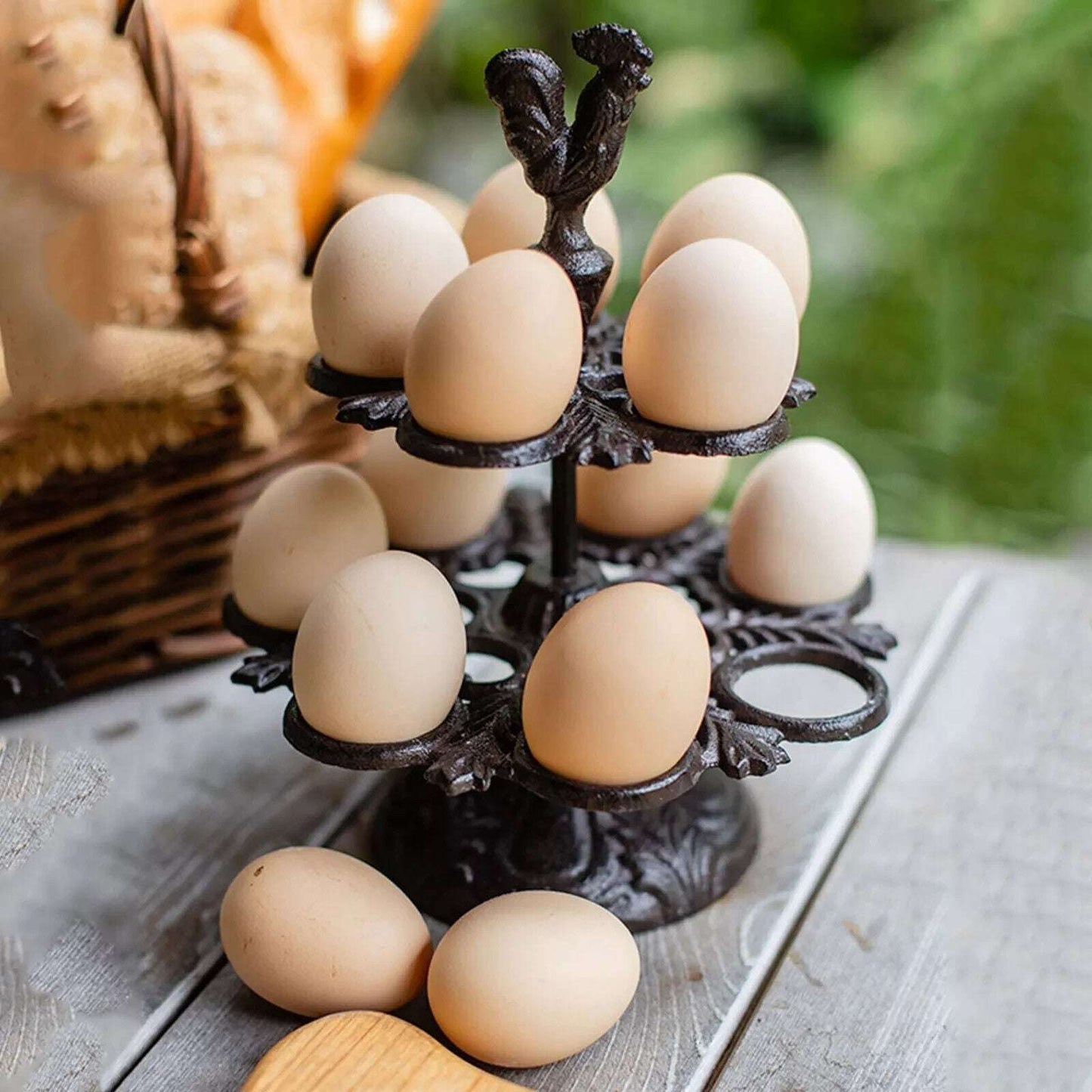 Sungmor Cast Iron 12 Eggs Holder Kitchen Tabletop Decor Rooster Design Rack