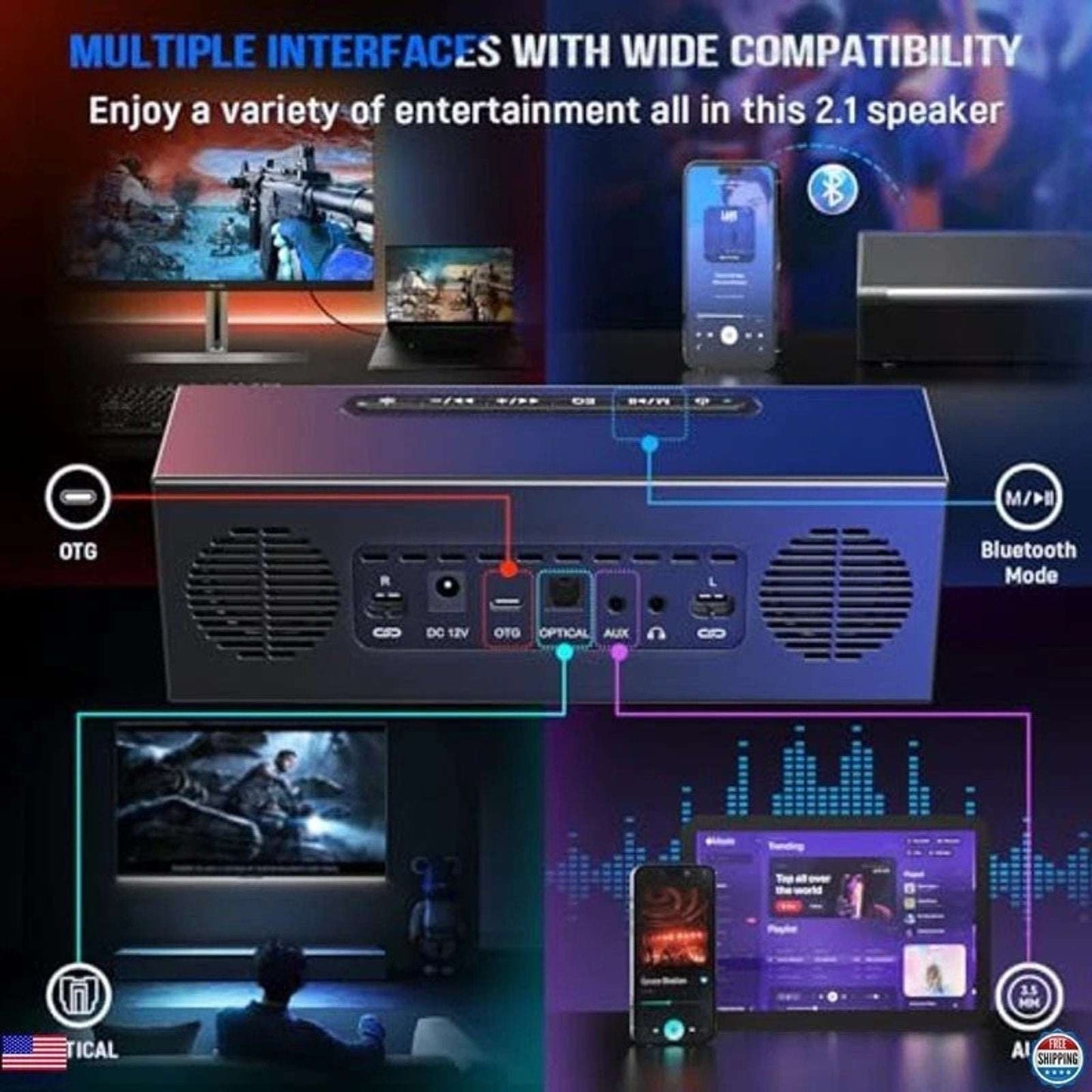 FIFINE AmpliGame A22 RGB Speaker System with Subwoofer - Gaming Sound Control