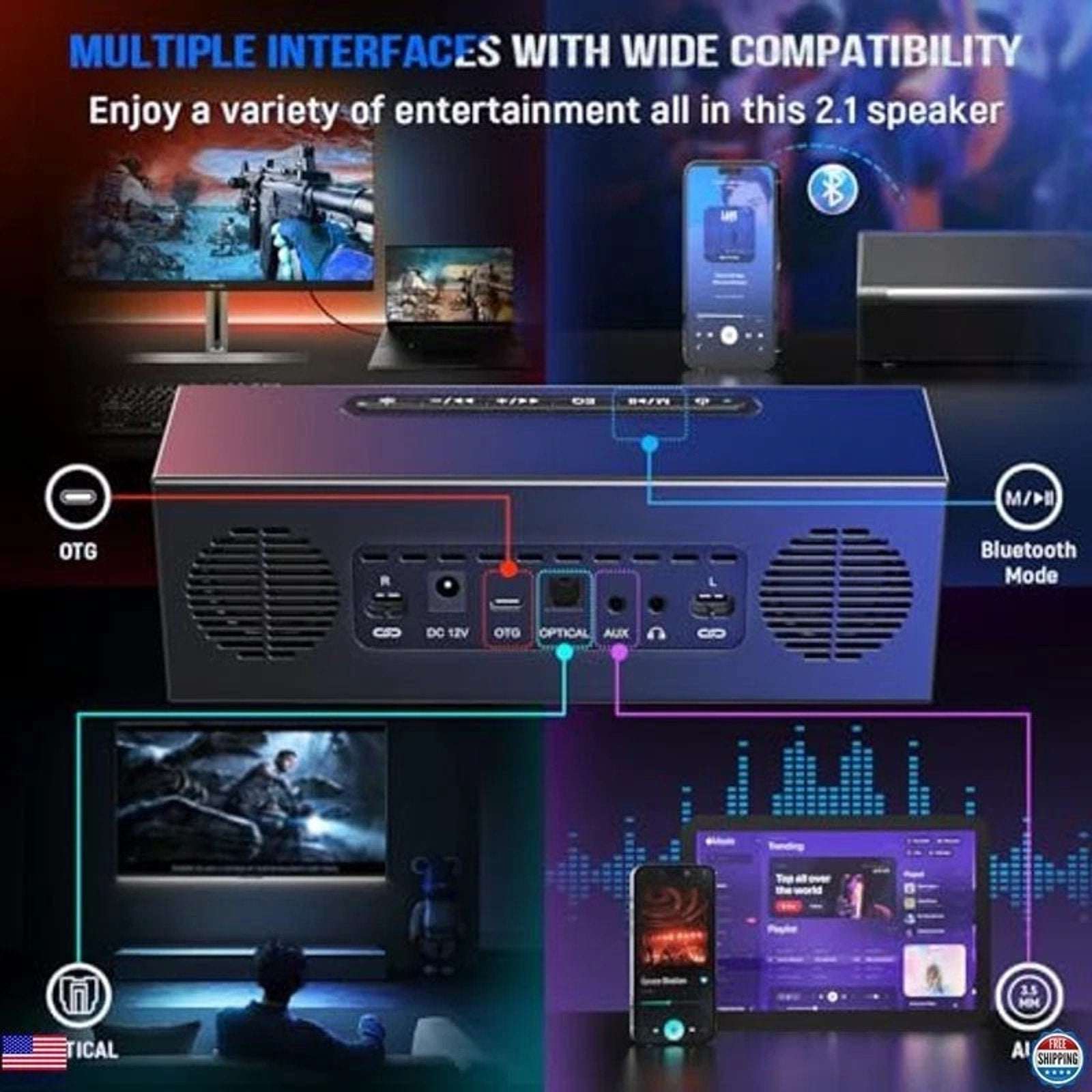 FIFINE AmpliGame A22 RGB Speaker System with Subwoofer - Gaming Sound Control