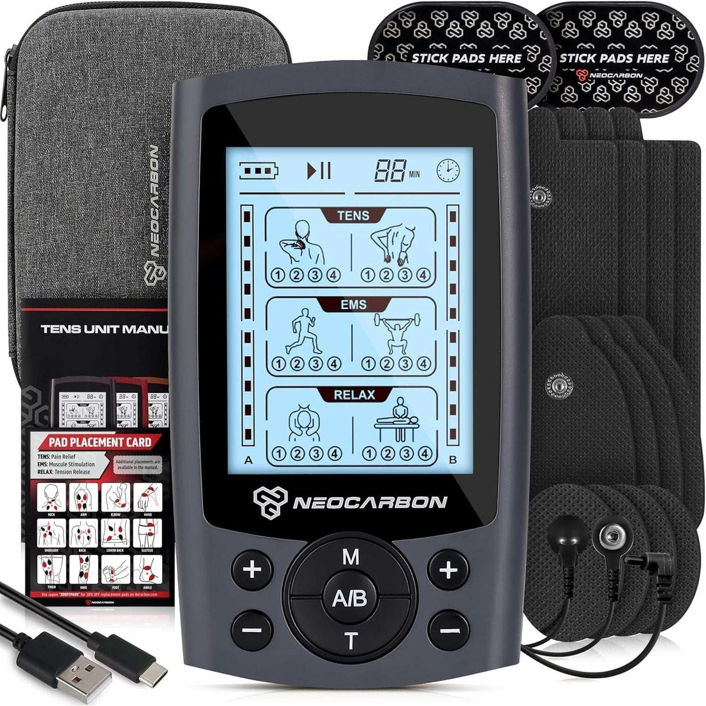 Neocarbon TENS Unit Electronic PMS Massager Machine Gray