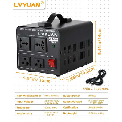 Voltage Transformer Converter 1000 Watt Step Up/Down 110V-120V ↔ 220V-240V 4 Out