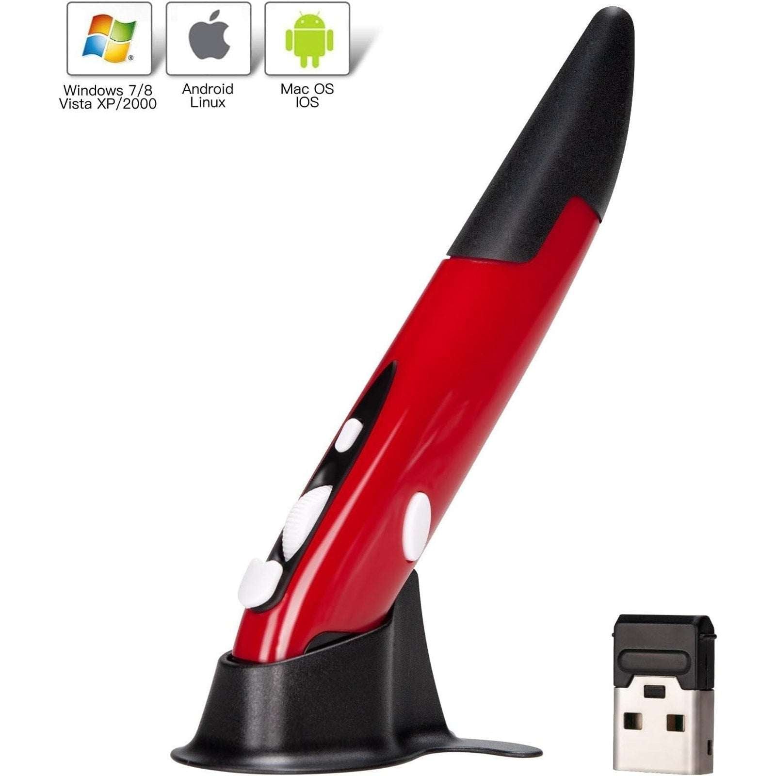 LyChee Wireless USB Optical Vertical Mouse Pen, 2.4GHZ USB Adjustable DPI PR-03