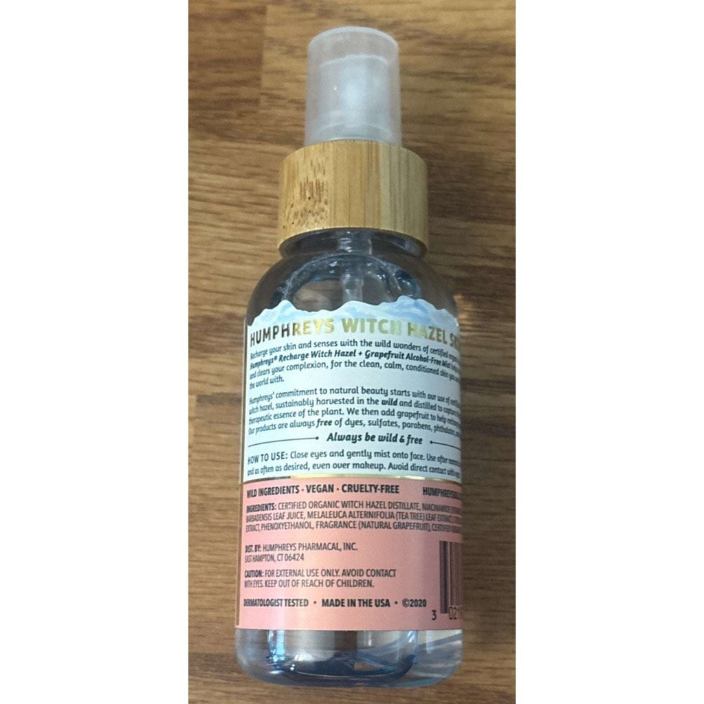 2x Humphreys Witch Hazel Alcohol Free Mist Recharge Grapefruit Tea Tree Aloe