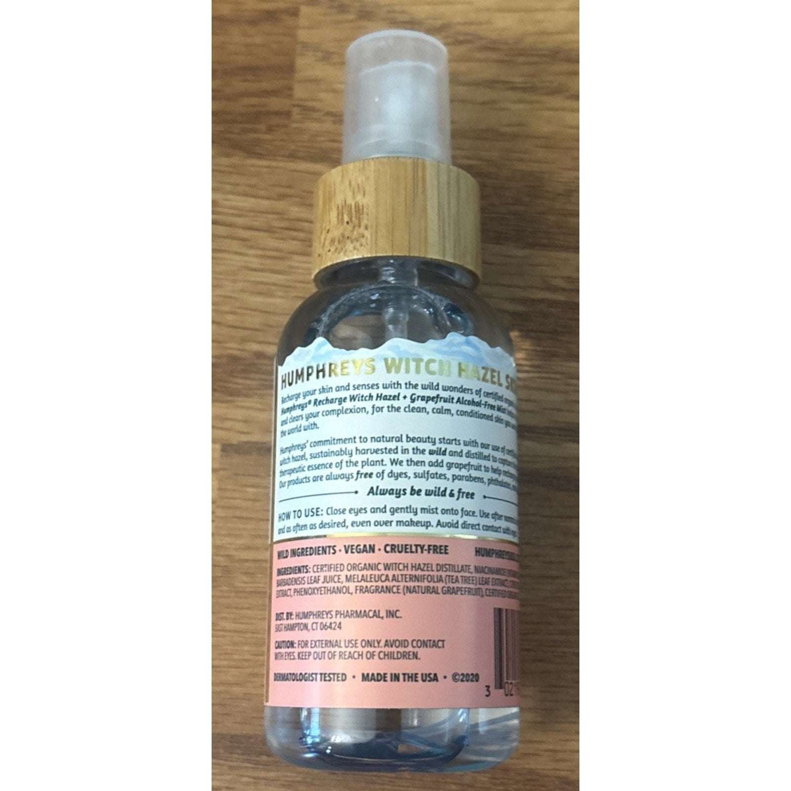 2x Humphreys Witch Hazel Alcohol Free Mist Recharge Grapefruit Tea Tree Aloe