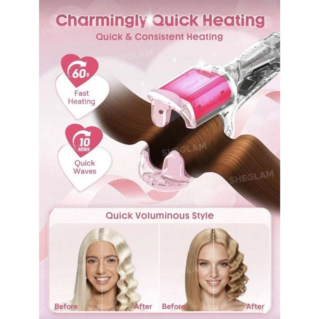SHEGLAM HAIR Cupid's Charm Beach Babe Hair Waver 1" Smart Timer, Deep U Design