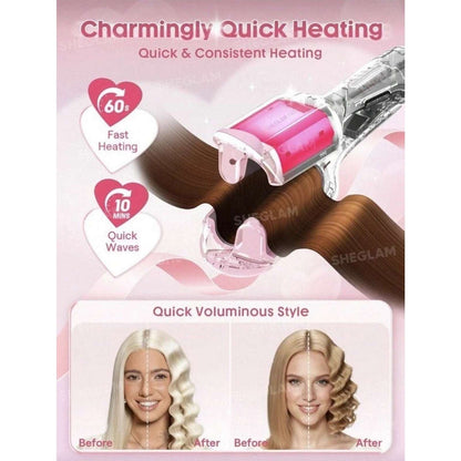 SHEGLAM HAIR Cupid's Charm Beach Babe Hair Waver 1" Smart Timer, Deep U Design