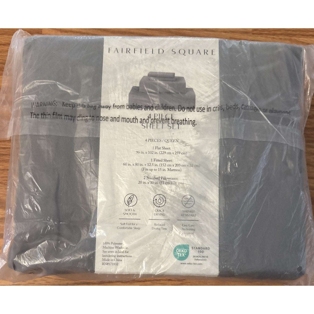 FAIRFIELD SQUARE ULTRA SOFT Wrinkle Resistant 4PC Sheet Set Dark Gray QUEEN