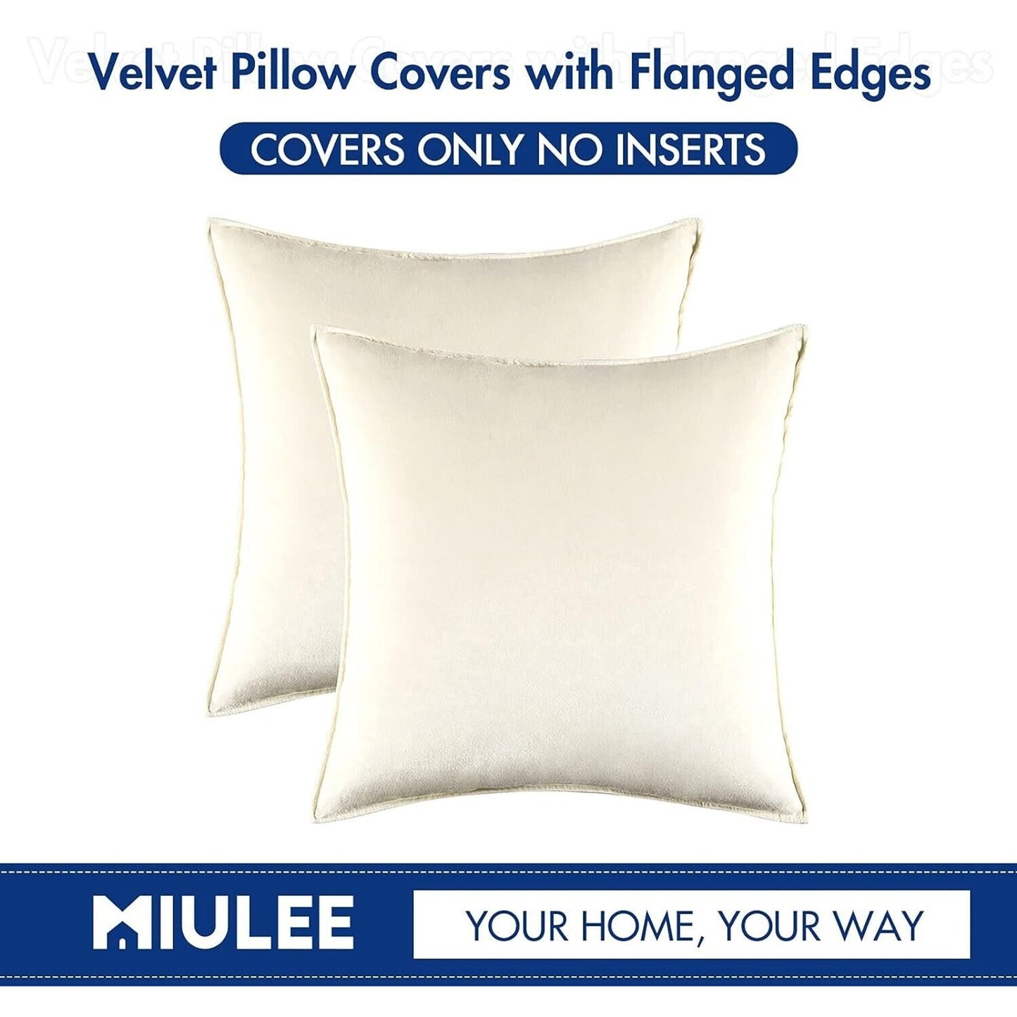 (2) MIULEE Velvet Soft Decorative Square Throw Pillow Covers Cream White 22x22