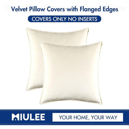 (2) MIULEE Velvet Soft Decorative Square Throw Pillow Covers Cream White 22x22