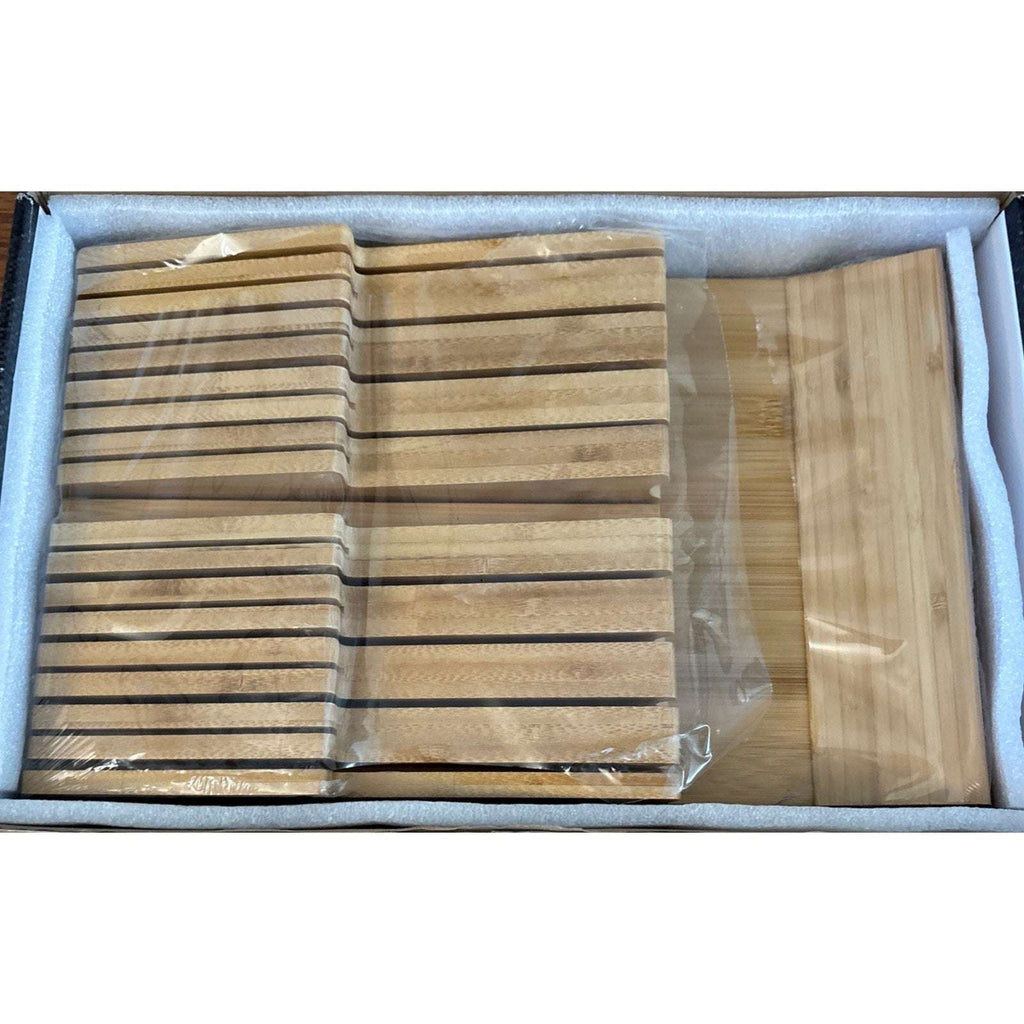 Bamboo In Drawer Knife Block for 16 Knives Large Tray Cutlery Organizer Washable