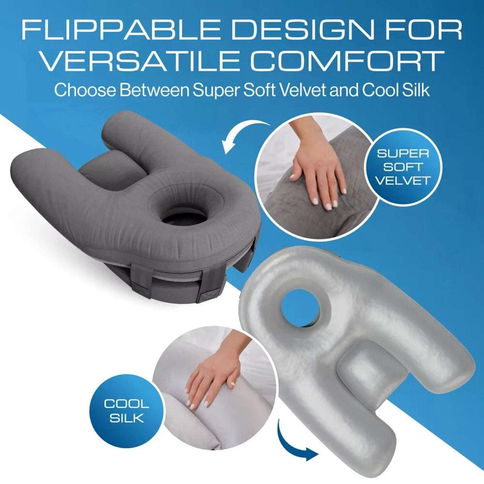 Kolbs Face Down Pillow After Eye Surgery or Massage Pillow 2-Sided Velvet & Silk