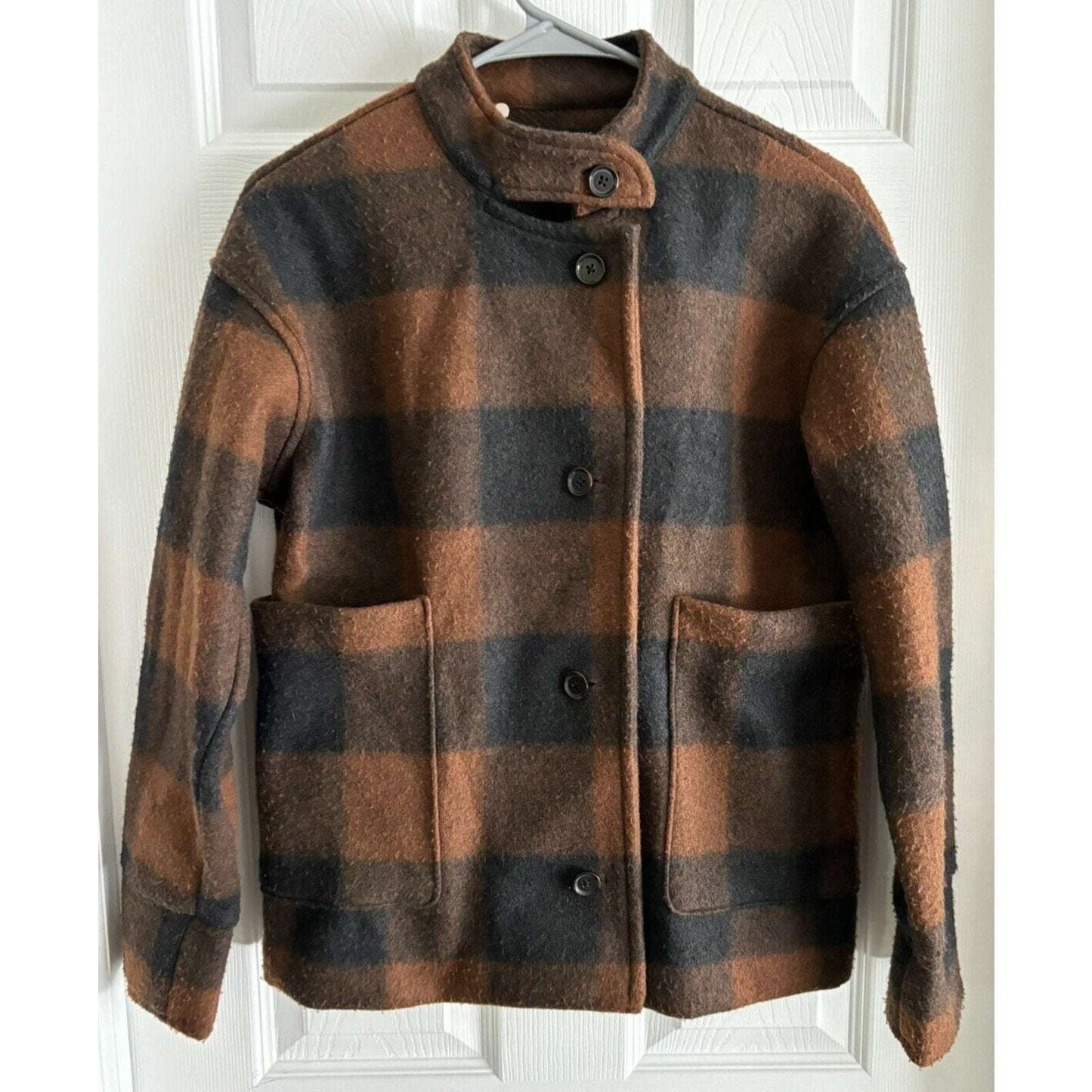 Banana Republic Womens Cinnamon & Spice Buffalo Plaid Jacket Coat Size XS NEW