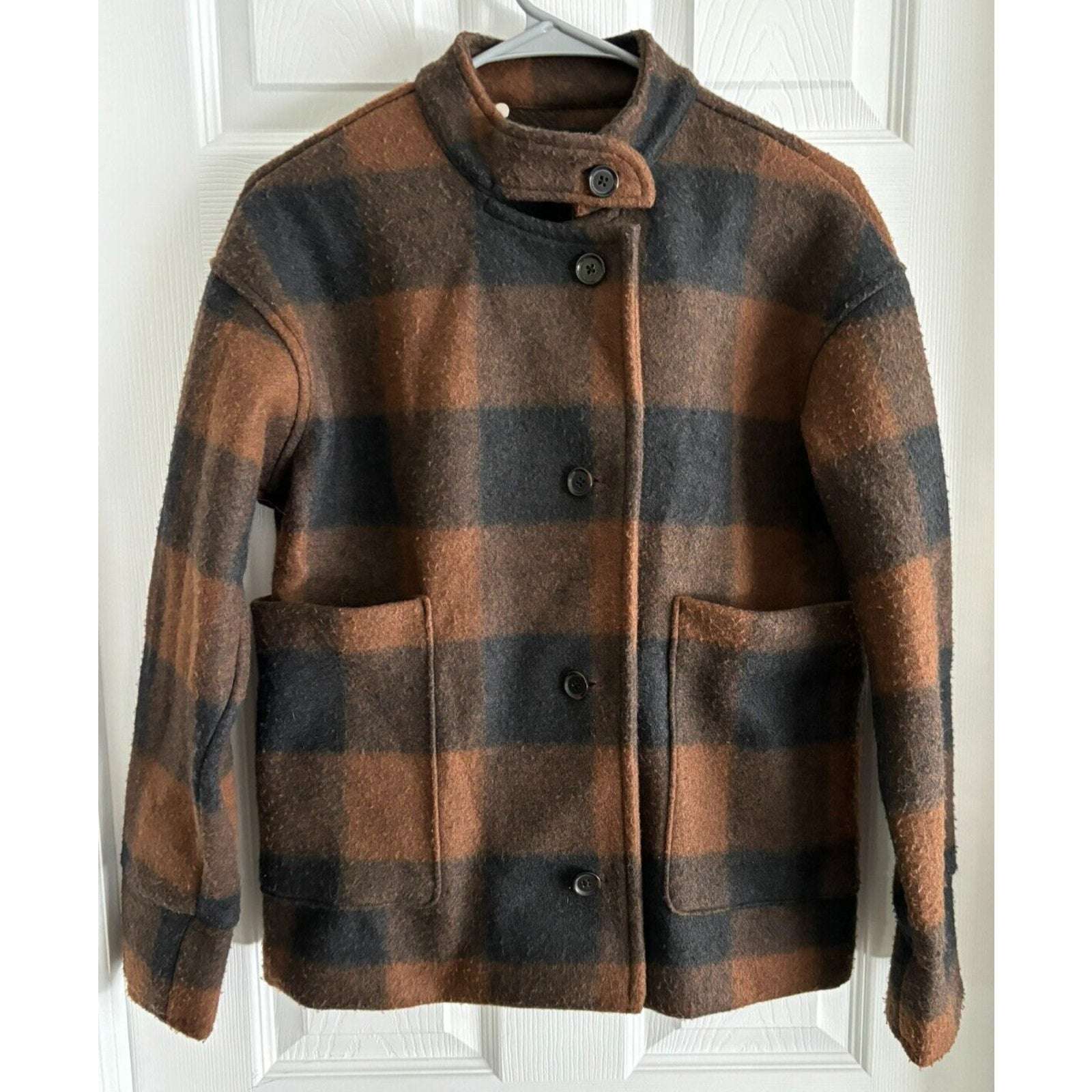 Banana Republic Womens Cinnamon & Spice Buffalo Plaid Jacket Coat Size XS NEW