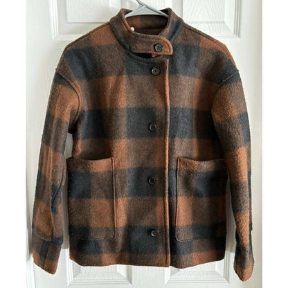 Banana Republic Womens Cinnamon & Spice Buffalo Plaid Jacket Coat Size XS NEW