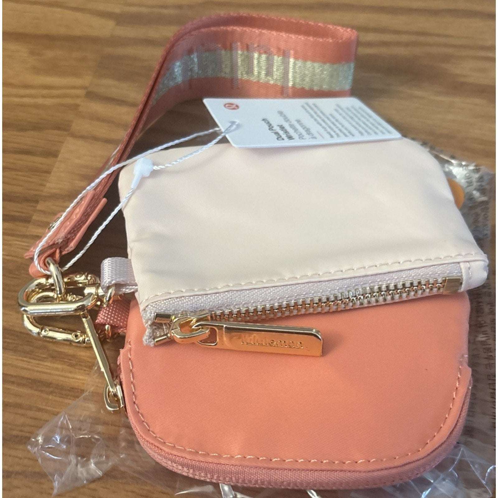 Lululemon Dual Pouch Wristlet Wordmark Melon/Peach, Light Pink with Gold