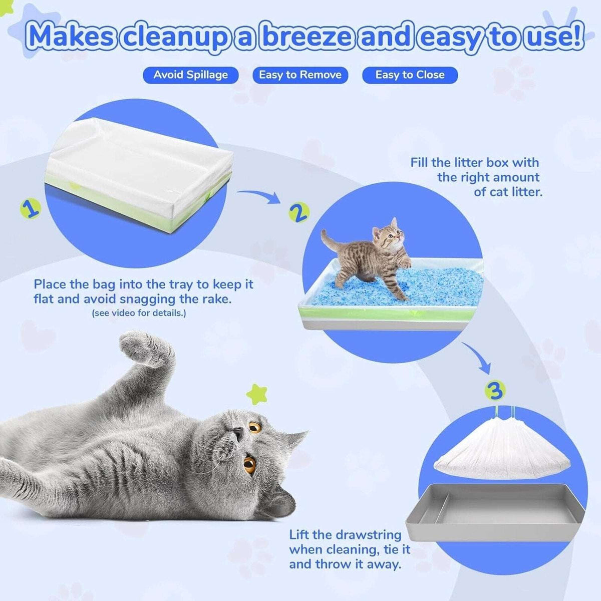 54 Count Jumbo Litter Box Liners Drawstring Bags Heavy Duty - Tear & Leak Resist