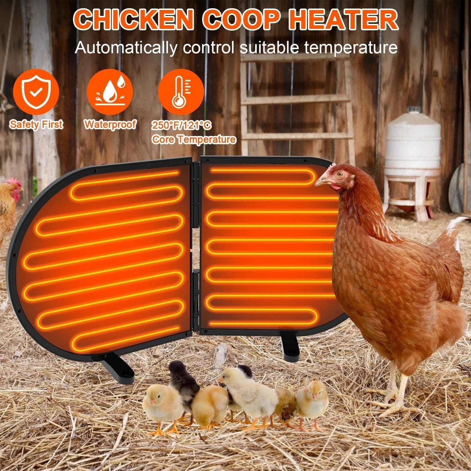 220W Chicken Coop Radiant Heater - Waterproof 3 Temp/5 Timer Tip Over Auto-Off