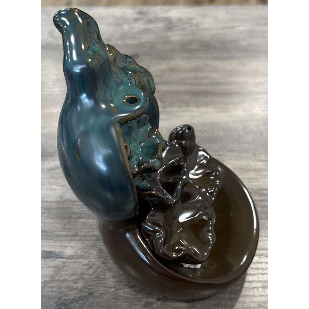 Ceramic Incense Waterfall Burner Backflow Smoke Censer Holder w/ 15 Cones, 7.7"