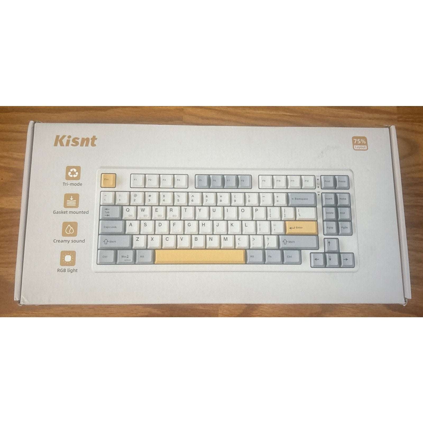 Kisnt Wireless Mechanical Keyboard, Gasket Mounted, Creamy Sound, RGB, Retro Bei