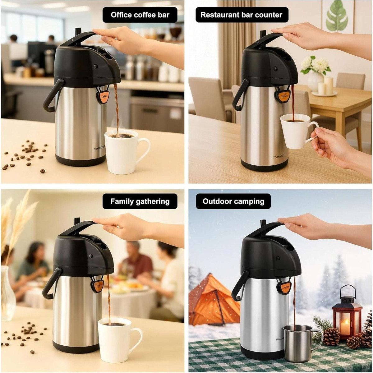 3L (102 Oz) Airpot Beverage Dispenser Insulated Coffee Carafe w/ Swivel Base