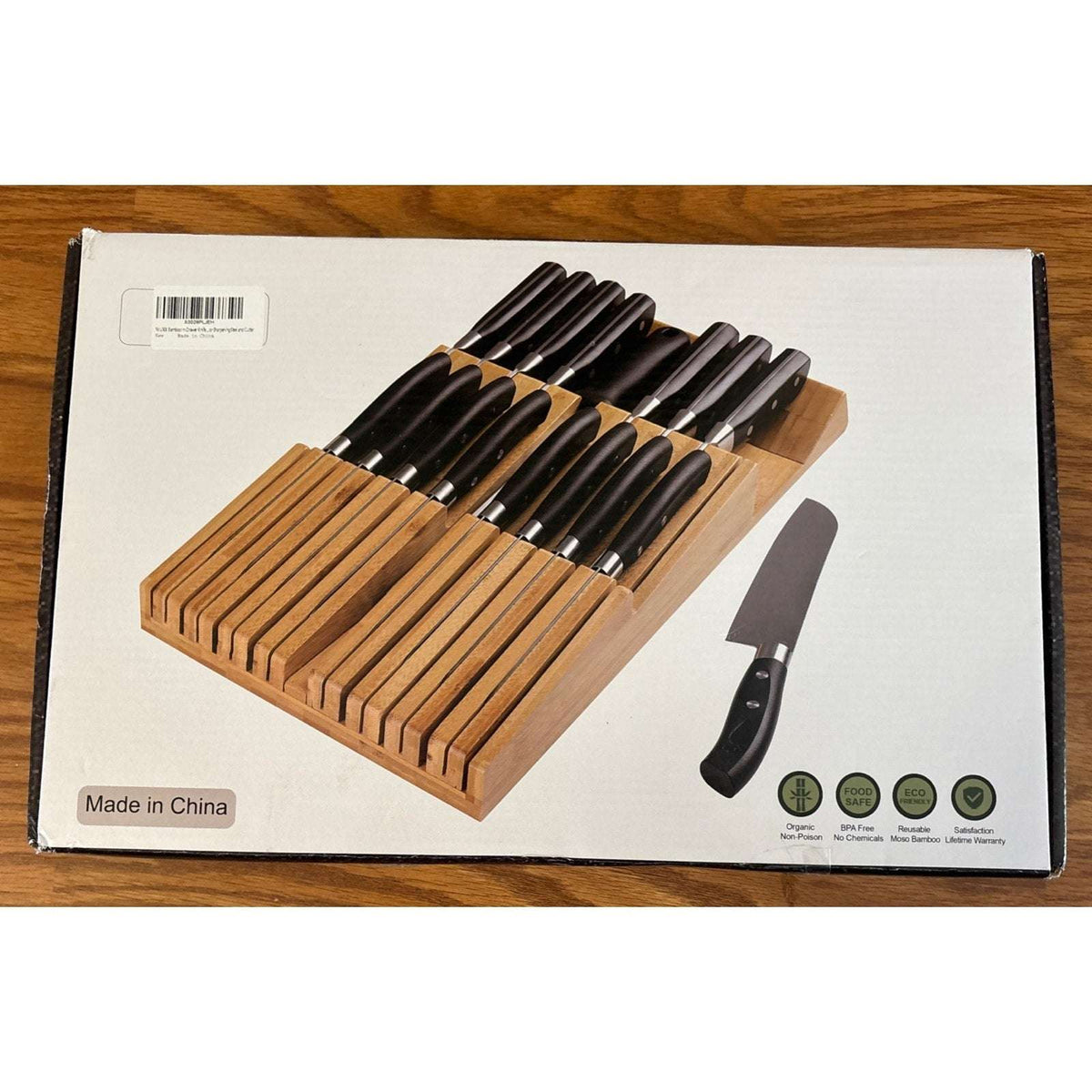 Bamboo In Drawer Knife Block for 16 Knives Large Tray Cutlery Organizer Washable