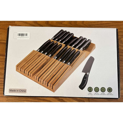 Bamboo In Drawer Knife Block for 16 Knives Large Tray Cutlery Organizer Washable