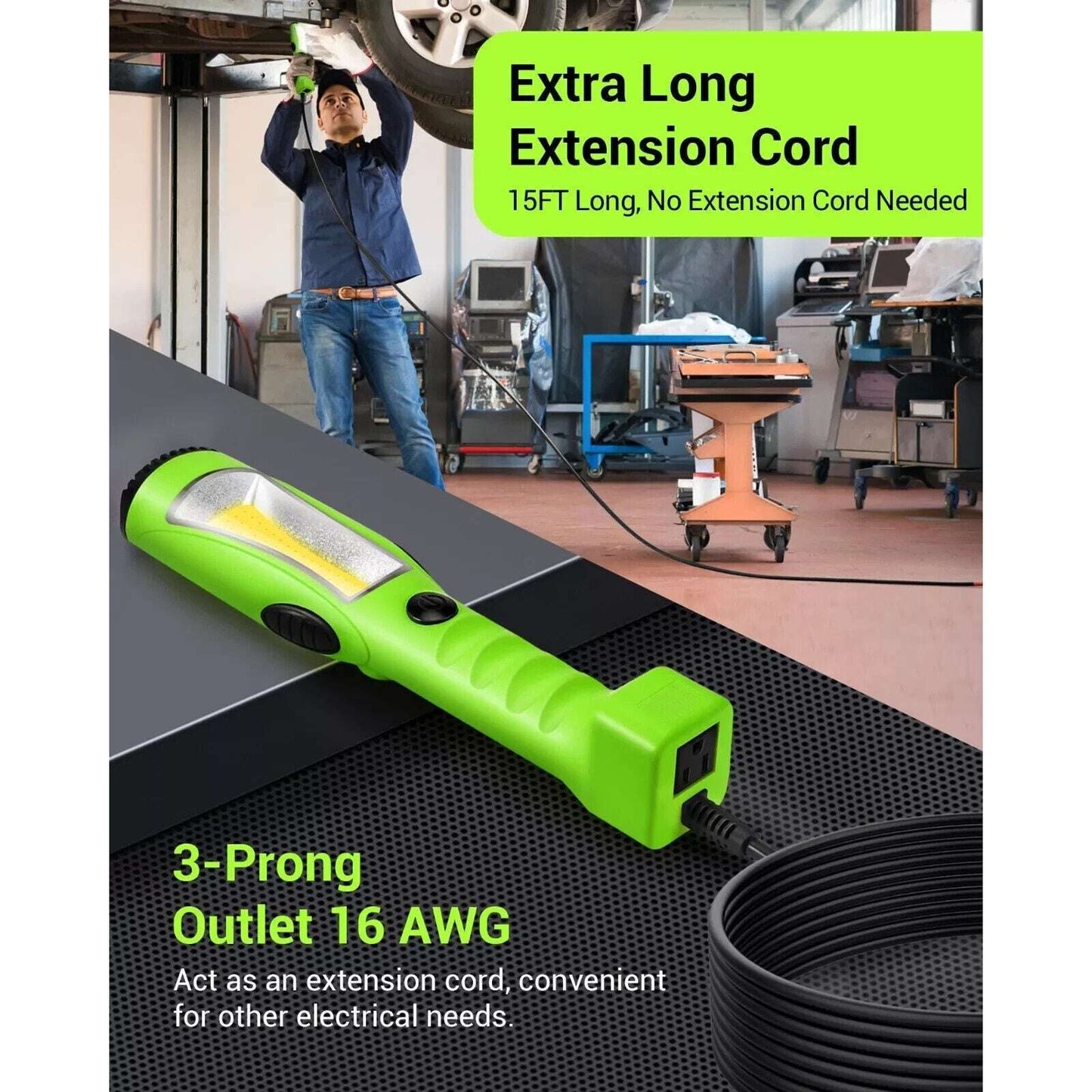 EDISHINE 2000LM LED Work Light, 15ft Cord, Dimmable, Handheld, Magnetic Hanging