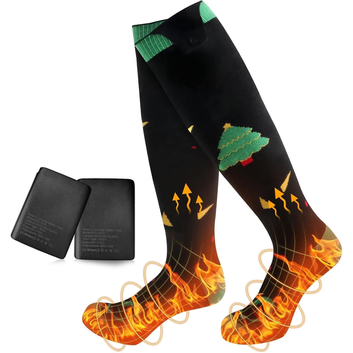 Electric Heated Christmas Socks w/ Rechargeable 5000mAh Battery & 4 Temp Levels