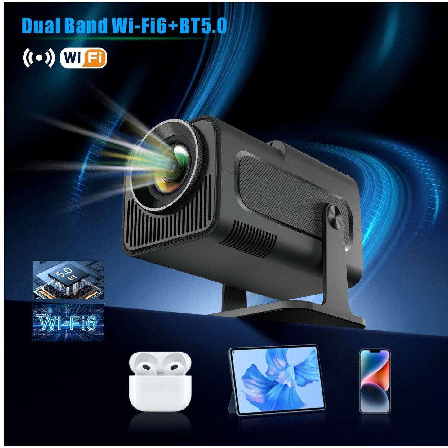 HY320 Mini Ultra HD Android 11 LCD Home Theater Projector Black HDMI USB