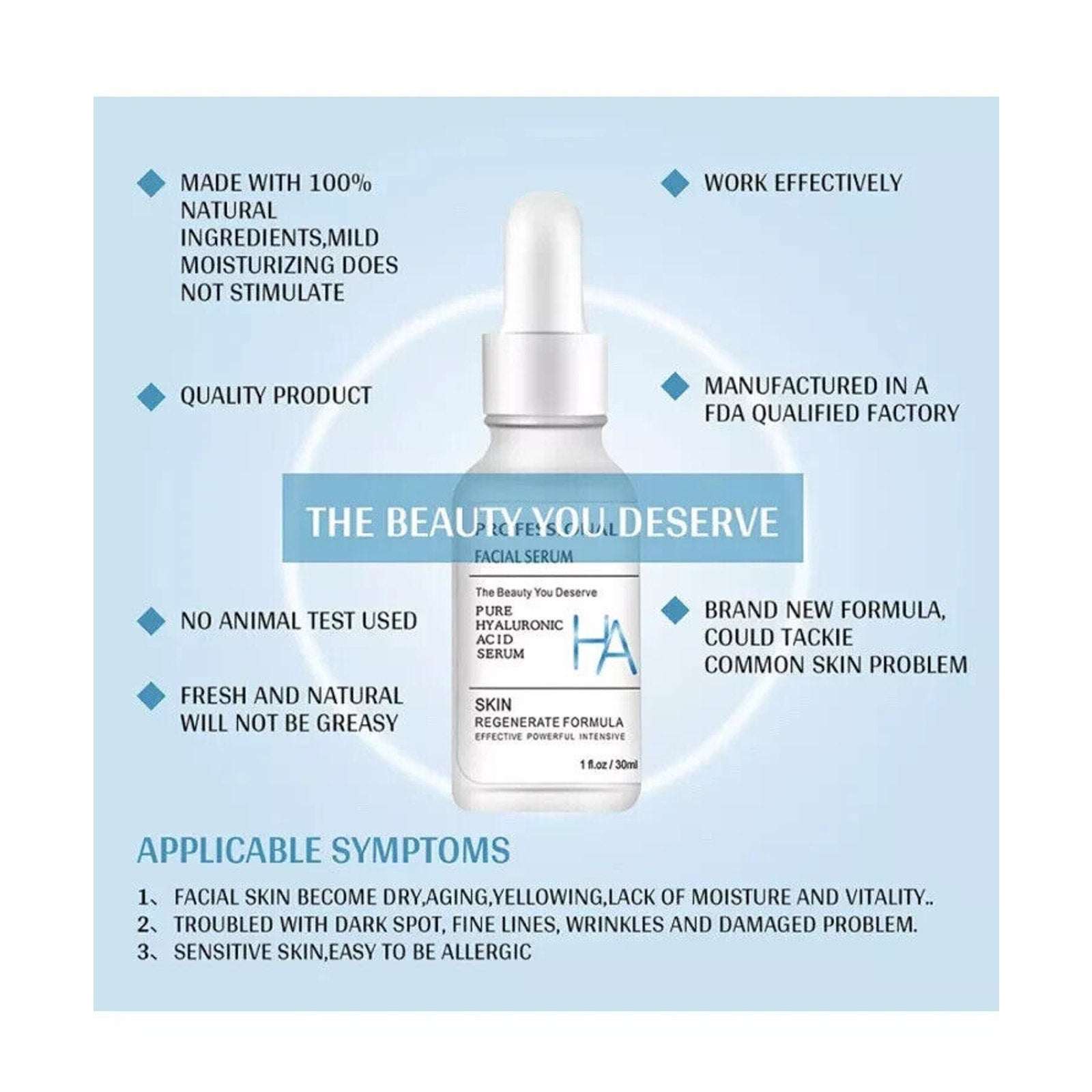 HA PROFESSIONAL 100% PURE Intensive HYALURONIC ACID FACIAL SERUM 3-Pack 08/2026