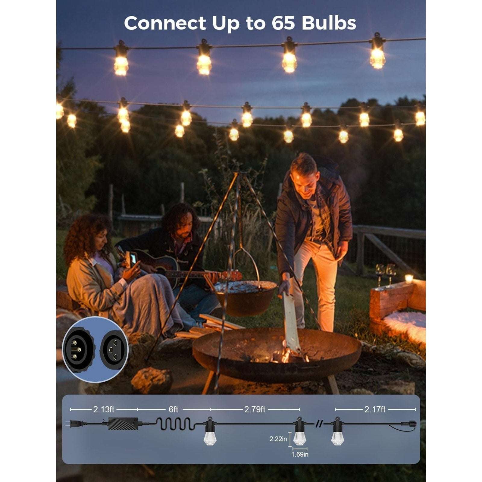 XMCOSY+ 48ft RGBCW Smart Outdoor String Lights, App Control, Alexa, Waterproof