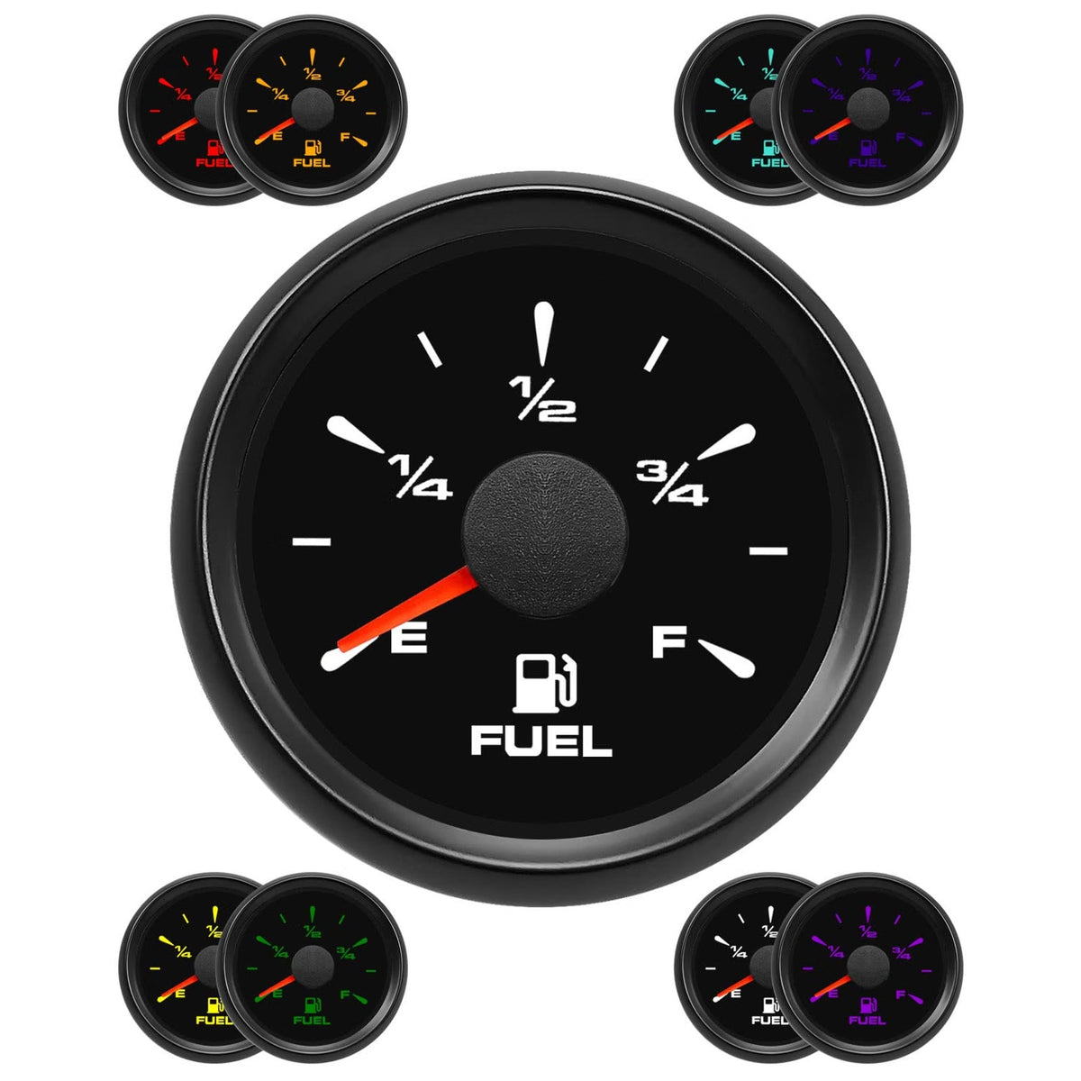 0-90 ohm Fuel Gauge 2" 52mm 8 Color Backlit Boat Fuel Level Gauge Marine Car RV