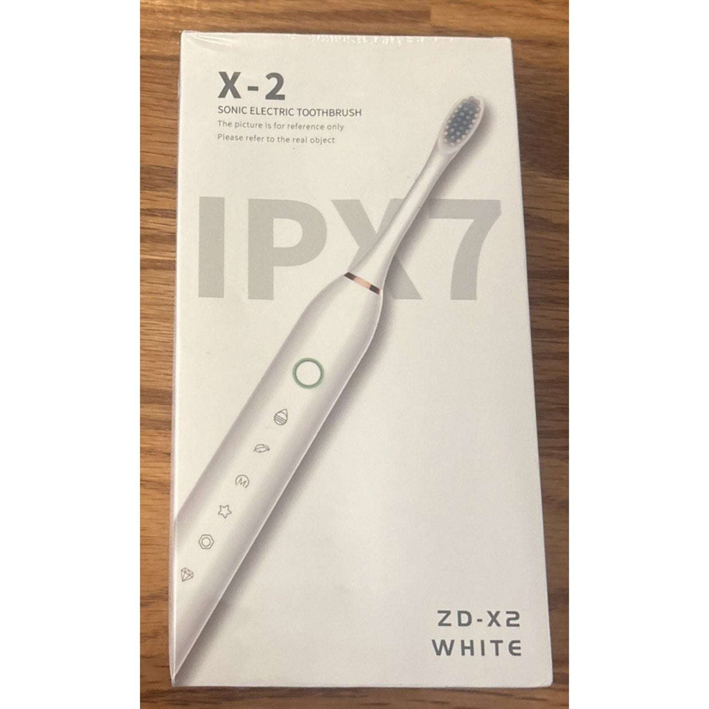 X-2 Sonic Electric Toothbrush, White, 6 Modes, 4 Heads, IPX7, USB Rechargeable