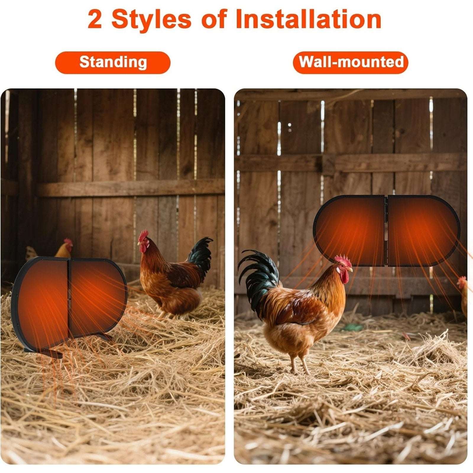220W Chicken Coop Radiant Heater - Waterproof 3 Temp/5 Timer Tip Over Auto-Off