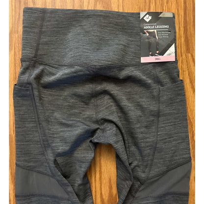 Compression Athletic Ankle Leggings with Pockets Sz S Grey Heather w/ Sheer